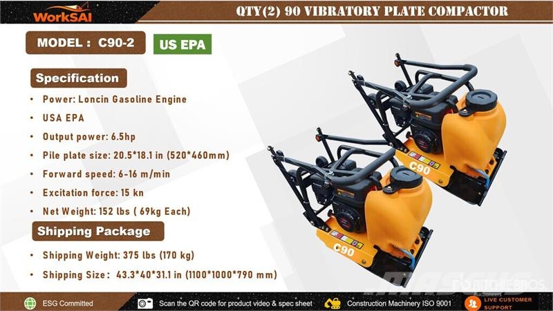 Quantity of (2) WorkSai C90-2 Vibratory Plate Com Plate compactors