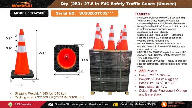 Quantity of (250) WorkSai TC-250P 28 in PVC Safet 파이프레이어 도저