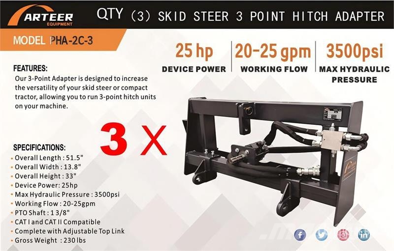 Quantity of (3) ARTEER PHA-2C-3 Skid Steer 3-Poin 其他組件