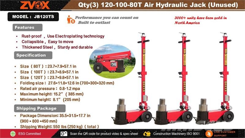 Quantity of (3) ZVOX JB120TS Air Hydraulic Floor Construction - Others