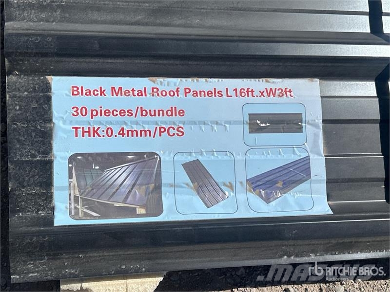 Quantity of (30) 16 ft x 3 ft Black Metal Roof Pan Seilwinden, Bauaufzüge und Lastenaufzüge