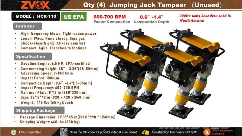 Quantity of (4) ZVOX HCR-110 Jumping Jack Tamper Compactor
