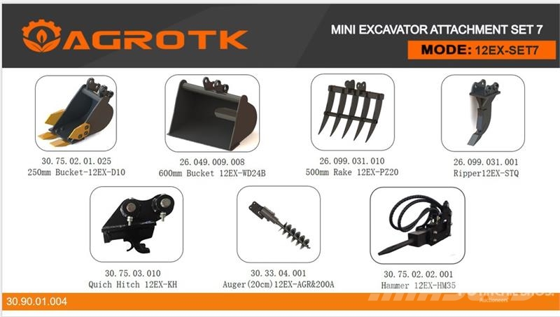 Quantity of (7) AGT 12EX-SET7 Mini Excavator Atta Other components
