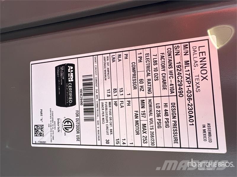 Quantity of (7) Air Conditioner (Unused) Equipamento de aquecimento e descongelamento