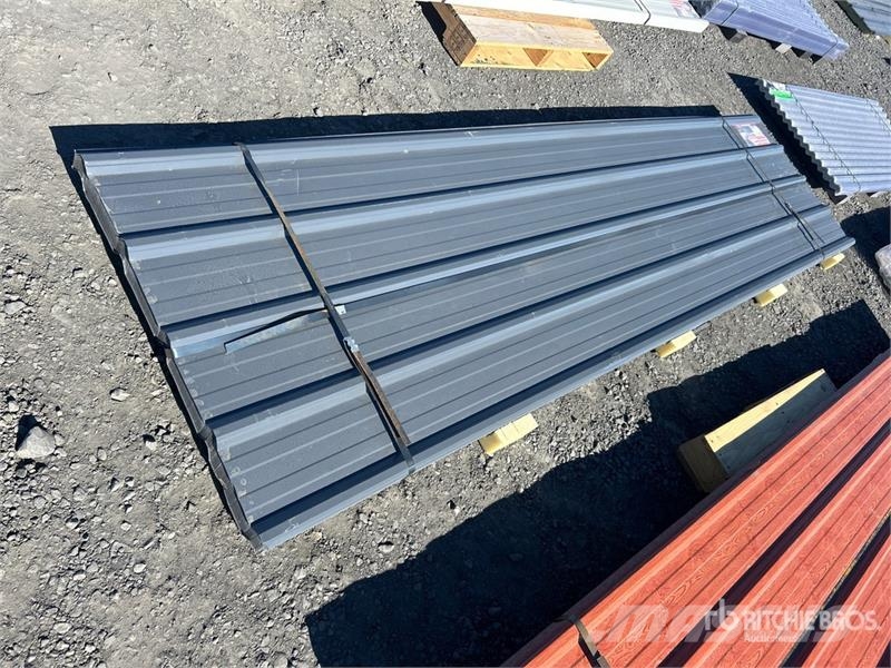 Quantity of (70) 12 ft x 3 ft Grey Metal Roof Pane Verricelli, paranchi e sollevatori per materiali