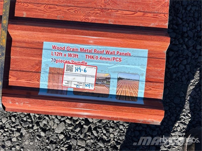  Quantity of (70) 12 ft x 3 ft Wood Grain Metal Roo المصاعد والرافعات المادية