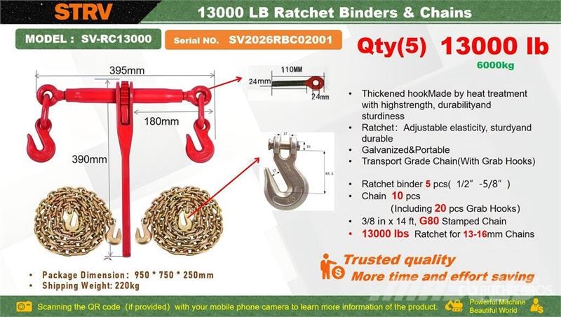 Quantity of STARVOX SV-RC13000 13000 lb Ratchet B Other components