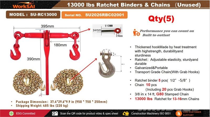  Quantity of  WorkSai SU-RC13000 13000 lb Ratchet B مكونات أخرى