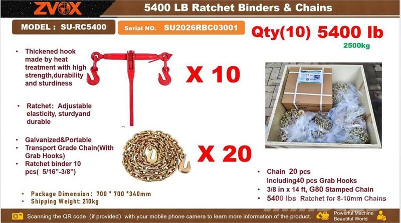  Quantity of  ZVOX SU-RC5400 5400 lb Ratchet Binder Other components