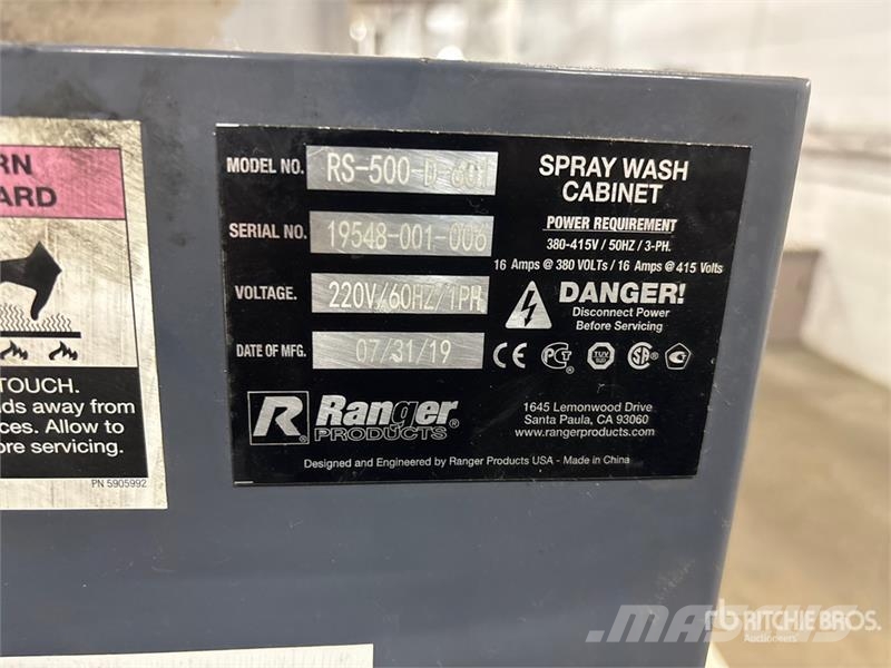 Ranger RS-500-D-601 Electric Spray Wash Cabinet مكونات أخرى
