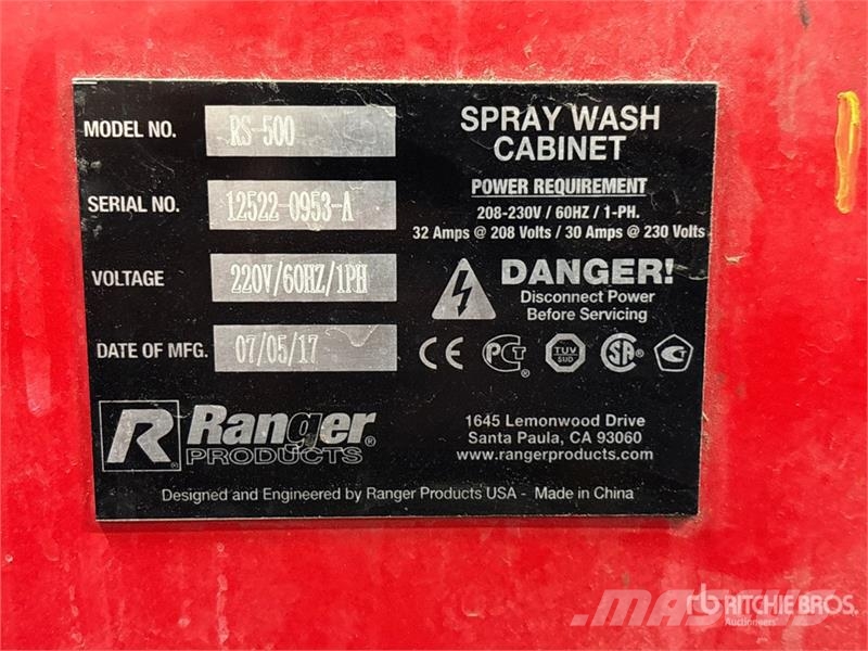 Ranger RS-500 Red Spray Wash Cabinet مكونات أخرى