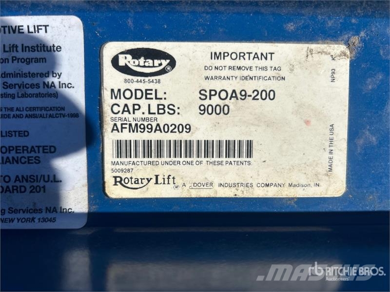  Rotary SP0A9200 2 Post 9000 lb Vehicle Lift Gradbeništvo - drugo