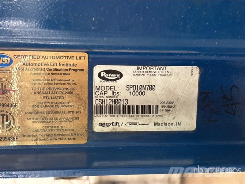  Rotary SPO10N700 2 Post 10000 lb Vehicle Lift معدات البناء - غير ذلك