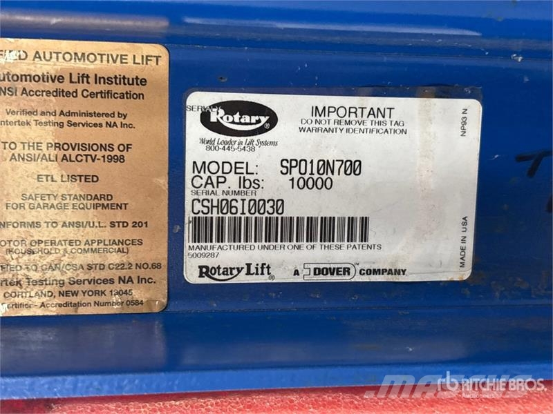  Rotary SPO10N700 2 Post 10000 lb Vehicle Lift معدات البناء - غير ذلك