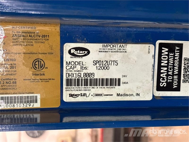  Rotary SPO12U7T5 2 Post 12000 lb Vehicle Lift معدات البناء - غير ذلك