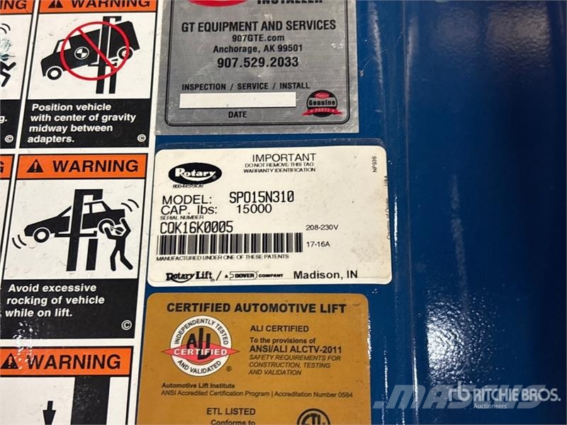  Rotary SPO15N310 2 Post 15000 lb Vehicle Lift Construcción - Otros