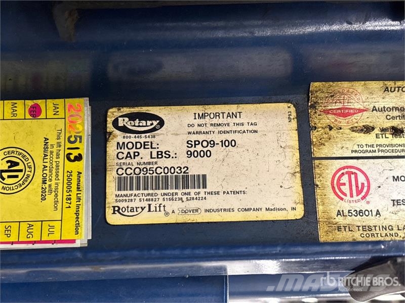  Rotary SPO9-100 2 Post 9000 lb Vehicle Lift Construcción - Otros