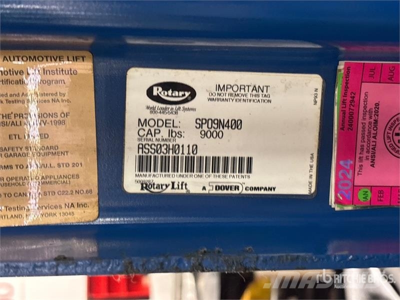  Rotary SPO9N400 2 Post 9000 lb Vehicle Lift Construcción - Otros