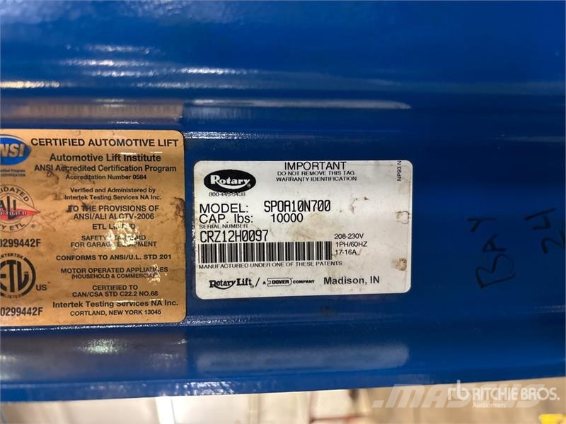  Rotary SPOA10N700 2 Post 10000 lb Vehicle Lift Construcción - Otros