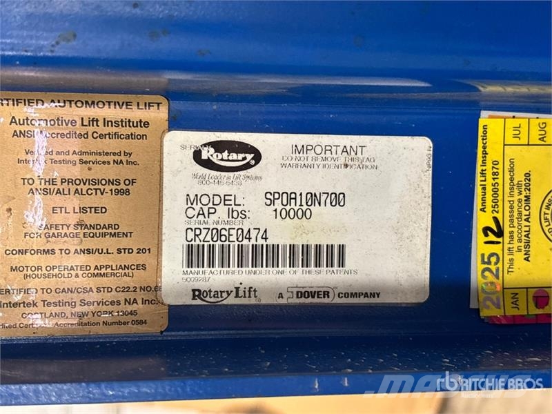 Rotary SPOA10N700 2 Post 10000 lb Vehicle Lift معدات البناء - غير ذلك