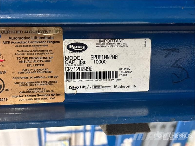  Rotary SPOA10N700 2 Post 10000 lb Vehicle Lift Construcción - Otros