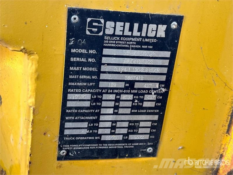 Sellick S-100PDS-2 10000 lb 4x2 Rough Terrain Forklift Vanterenski viljuškar