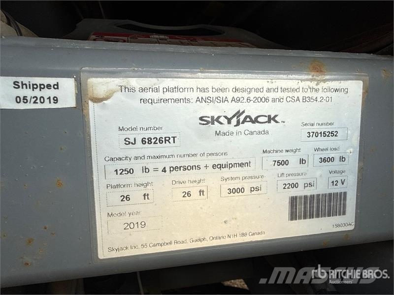 SkyJack 6826RT 4x4 LPG Scissor Lift Škaraste platforme