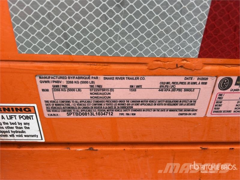 Snake River 8 ft S/A Dump Utility Trailer Kiperi prikolice