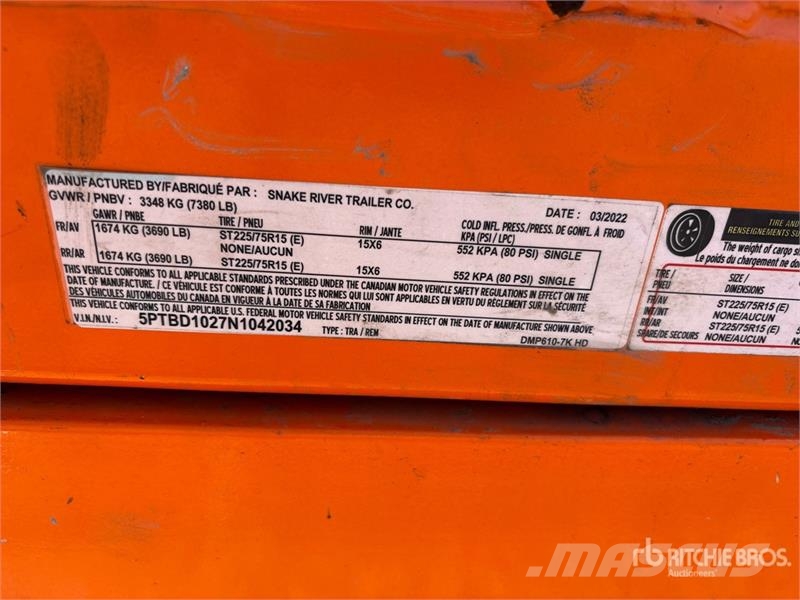 Snake River 9 ft 10 in T/A Dump Utility Trailer 傾卸式拖車