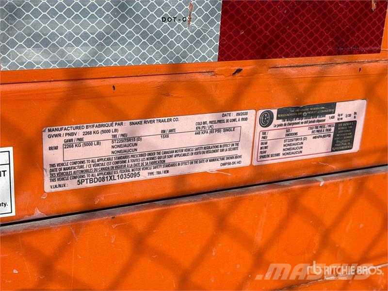 Snake River DMP58 8 ft S/A Dump Utility Trailer Pašizgāzējs