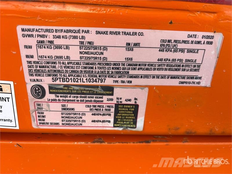  Snake River DMP610 10 ft T/A Dump Utility Trailer Pašizgāzējs