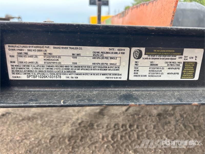 Snake River FB5'X10'-8.8K 10 ft T/A Equipment Trai 차량 운반용 트레일러