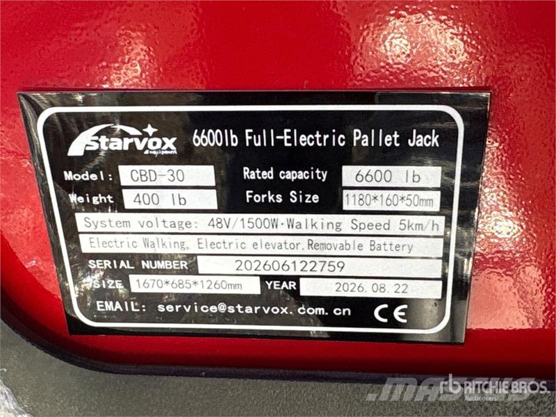  STARVOX CBD-30 6600 lb Electric Pallet Jack (Unuse Rokas palešu ratiņi