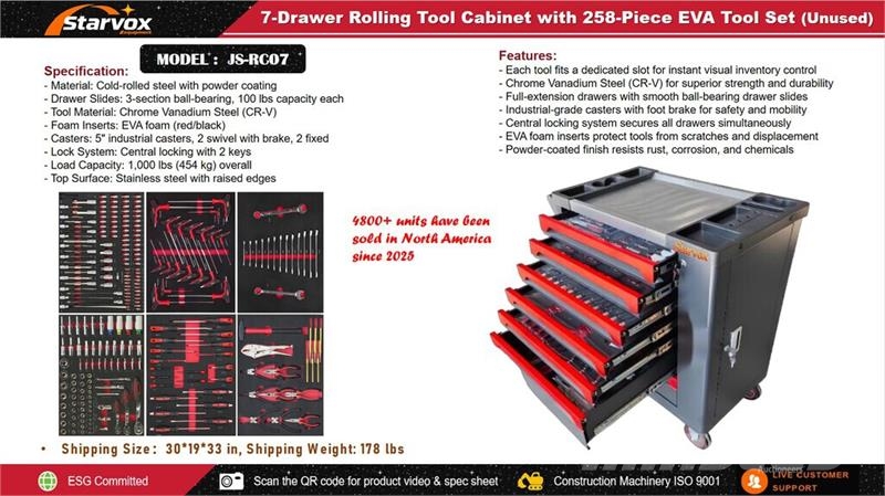 STARVOX JS-RC07 Tool Cart w/ (258) pcs Tool Set (U Other components