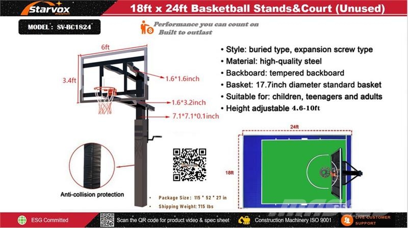 STARVOX SV-BC1824 18 ft x 24 ft Basketball Court w Other components