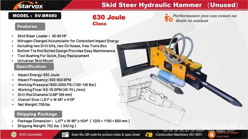 STARVOX SV-BR680 Skid Steer Breaker (Unused) Гидромолоты