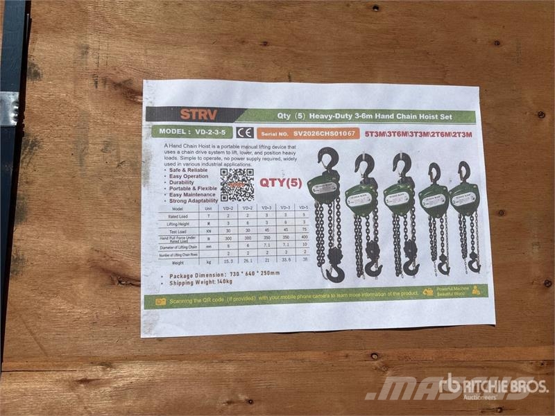 STARVOX VD-2-3-5 Heavy-Duty 3-6m Hand Chain Hoist Andet tilbehør