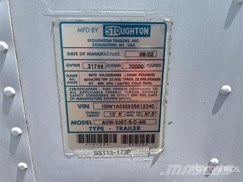 Stoughton 53 ft x 102 in T/A Van Trailer Reboques baú
