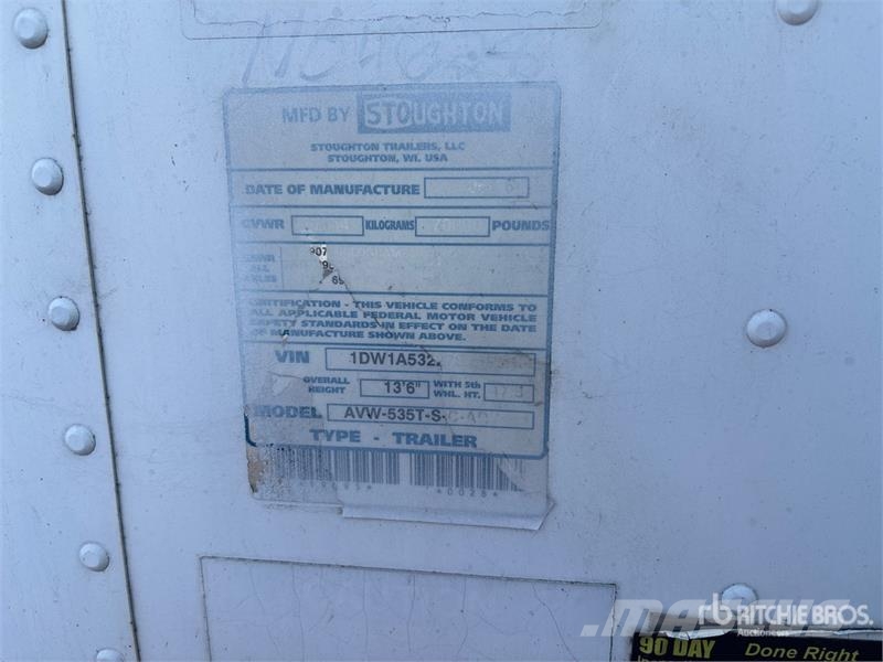 Stoughton 53 ft x 102 in T/A Van Trailer 박스 바디 트레일러