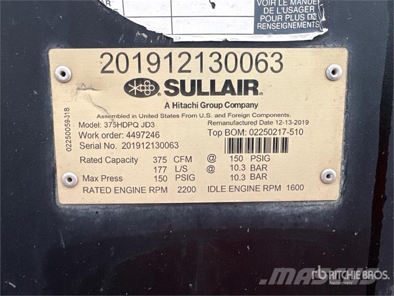Sullair 375H DPQ JD3 375 cfm Mobile Air Compressor Compressores
