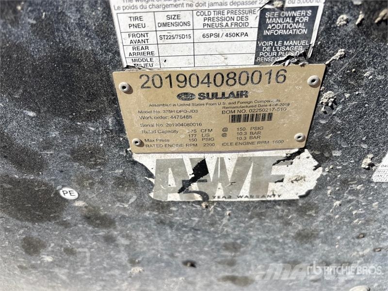 Sullair 375H DPQ JD3 375 cfm Mobile Air Compressor Компресори