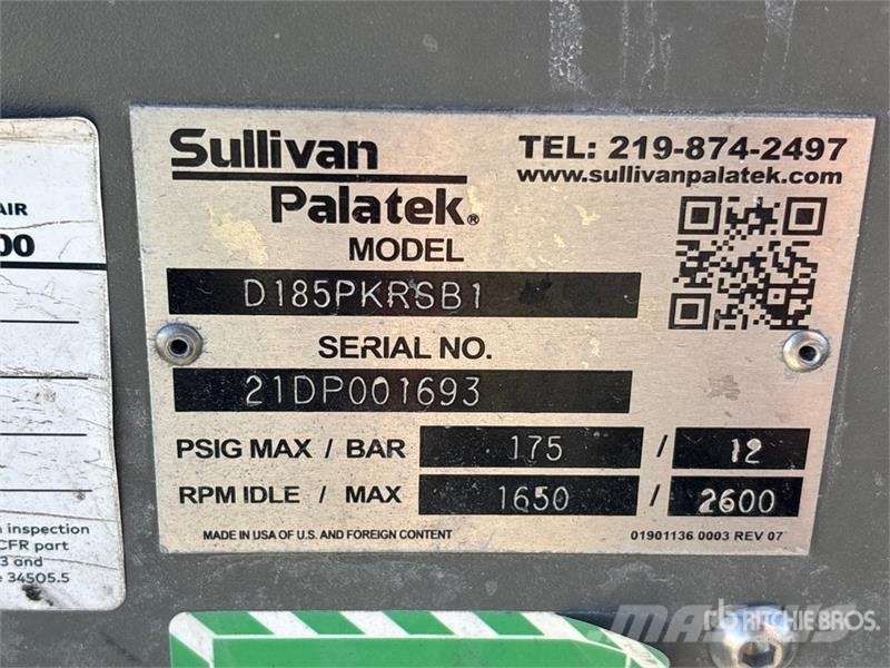 Sullivan D185PKRSB1 185 cfm Mobile Air Compressor (Inoperab Compressors