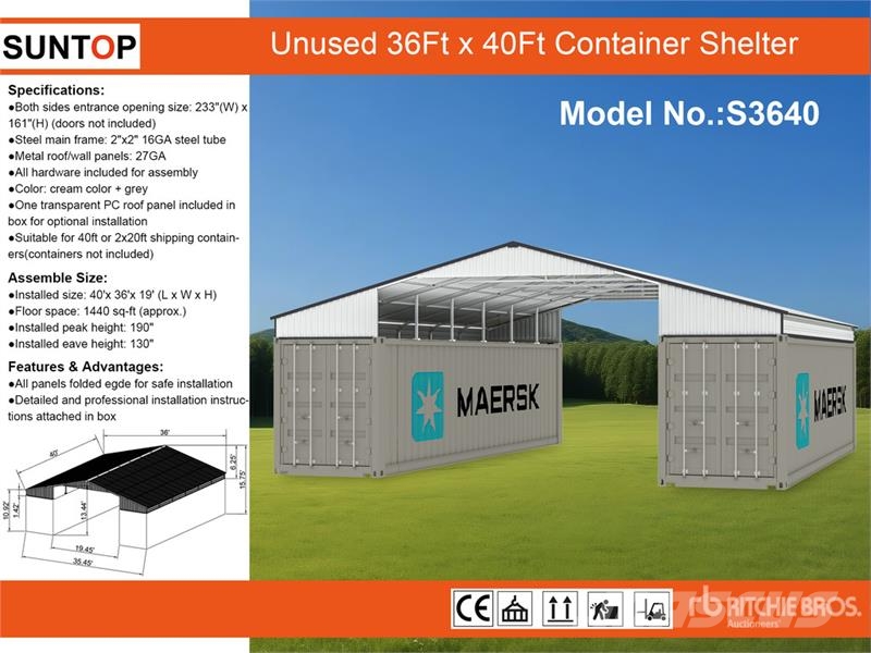SUNTOP S3640 36 ft x 40 ft Container Shelter (Unus Строителство - Други