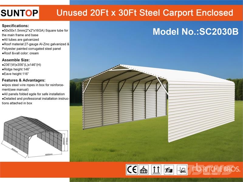 SUNTOP SC2030B 20 ft x 30 ft Enclosed Carport (Unu Čelični okviri za građevine