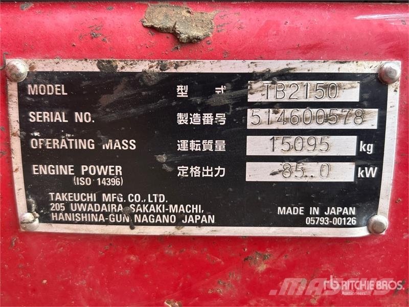 Takeuchi TB2150 Tracked Excavator Гусеничные экскаваторы