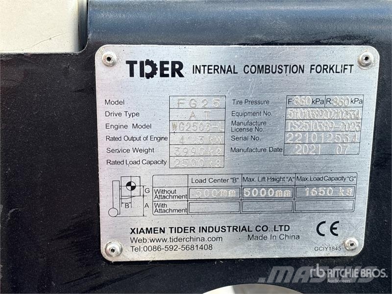 Tider FG25 3615 lb Pneumatic Tire Forklift Autokrāvēji - citi