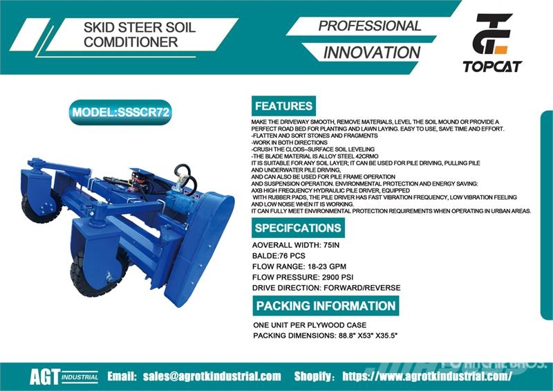  Top Cat Cat SSSCR72 72 in Skid Steer Power Rake (U Ancinho virador