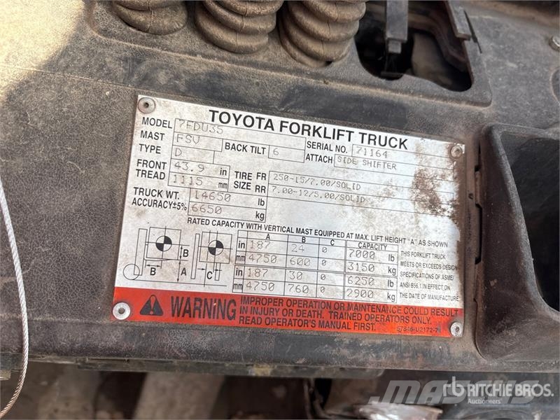Toyota 7FDU35 7000 lb Pneumatic Tire Forklift (Inoperable 其他叉车