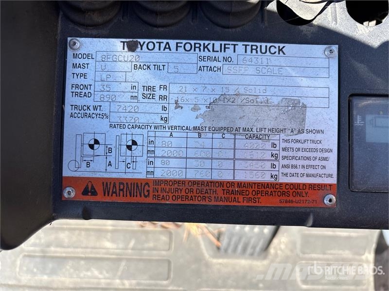 Toyota 8fGCU20 4000 lb Cushion Tire Forklift 堆高機(叉車)-其他