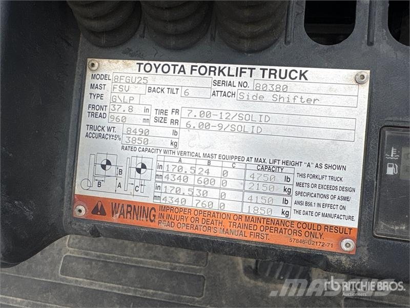 Toyota 8FGV25 4750 lb Cushion Tire Forklift Gaffeltrucker - Annet